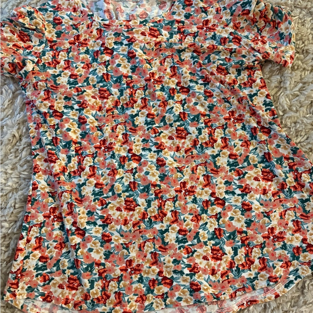 Floral Short Sleeve Women's Top in Coral & Teal